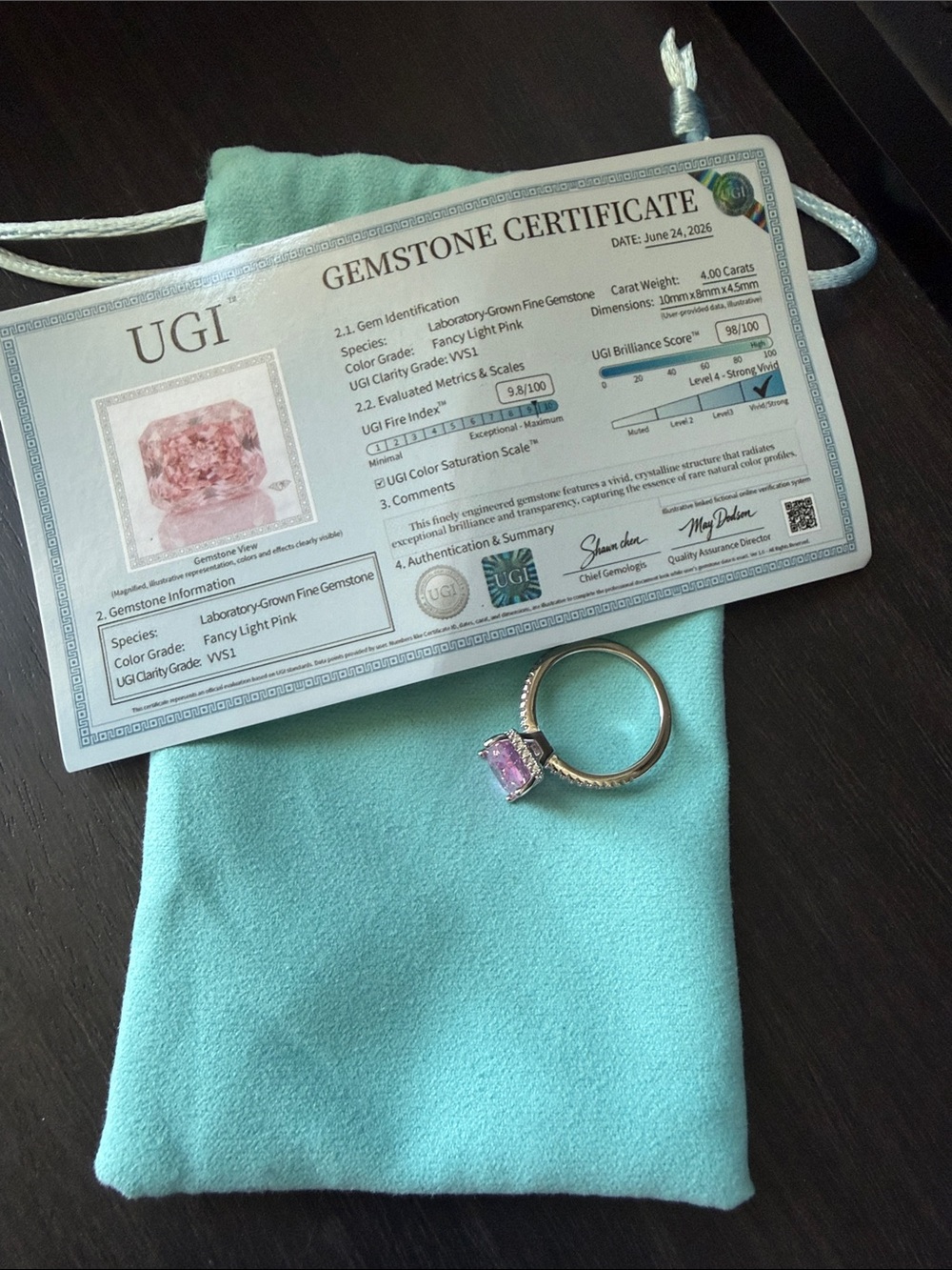 Rose Pink Gemstone Solitaire Ring - 4 carats. Sterling silver